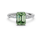 White gold Fancy Green Emerald Cut Diamond Solitaire Ring with Pavé Band and Hidden Halo_31