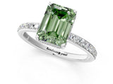 White gold Fancy Green Emerald Cut Diamond Solitaire Ring with Pavé Band and Hidden Halo_32