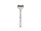 White gold Fancy Green Emerald Cut Diamond Solitaire Ring with Pavé Band and Hidden Halo_34