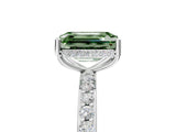 White gold Fancy Green Emerald Cut Diamond Solitaire Ring with Pavé Band and Hidden Halo_36