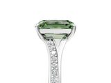 White gold Fancy Green Emerald Cut Diamond Solitaire Ring with Pavé Band and Prong Setting_17