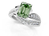White gold Fancy Green Emerald Cut Diamond Solitaire Ring with Prong Setting and Twisted Pavé Band_13