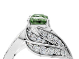 White gold Fancy Green Emerald Cut Diamond Solitaire Ring with Prong Setting and Twisted Pavé Band_16