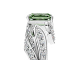 White gold Fancy Green Emerald Cut Diamond Solitaire Ring with Prong Setting and Twisted Pavé Band_17