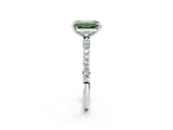White gold Fancy Green Emerald Cut Diamond Solitaire Ring with Round  Pavé Band and Prong Setting_209