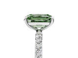 White gold Fancy Green Emerald Cut Diamond Solitaire Ring with Round  Pavé Band and Prong Setting_213