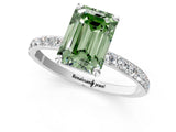 White gold Fancy Green Emerald Cut Diamond Solitaire Ring with Round  Pavé Band and Prong Setting_215