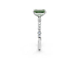 White gold Fancy Green Emerald Cut Diamond Solitaire Ring with Round  Pavé Band and Prong Setting_216