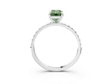 White gold Fancy Green Emerald Cut Diamond Solitaire Ring with Round  Pavé Band and Prong Setting_218
