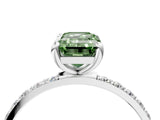White gold Fancy Green Emerald Cut Diamond Solitaire Ring with Round  Pavé Band and Prong Setting_219