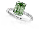 White gold Fancy Green Emerald Cut Diamond Solitaire Ring with Round  Pavé Band and Prong Setting_232