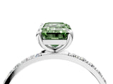 White gold Fancy Green Emerald Cut Diamond Solitaire Ring with Round  Pavé Band and Prong Setting_235