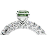 White gold Fancy Green Emerald Cut Diamond Solitaire Ring with Shared Prong Pavé Band and Four-Prong Setting_65