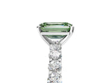 White gold Fancy Green Emerald Cut Diamond Solitaire Ring with Shared Prong Pavé Band and Four-Prong Setting_66