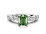 White gold Fancy Green Emerald Cut Diamond Solitaire Ring with Shared Prong Pavé Band and Four-Prong Setting_71