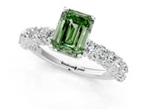 White gold Fancy Green Emerald Cut Diamond Solitaire Ring with Shared Prong Pavé Band and Four-Prong Setting_72