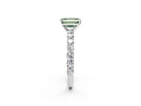 White gold Fancy Green Emerald Cut Diamond Solitaire Ring with Shared Prong Pavé Band and Four-Prong Setting_73