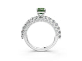 White gold Fancy Green Emerald Cut Diamond Solitaire Ring with Shared Prong Pavé Band and Four-Prong Setting_74