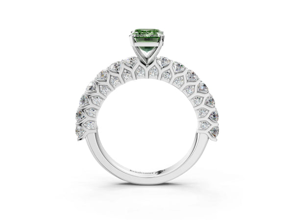 Platinum Emerald Cut Shared Prong Pave Engagement Ring Setting for Fancy Green Center