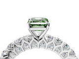 White gold Fancy Green Emerald Cut Diamond Solitaire Ring with Shared Prong Pavé Band and Four-Prong Setting_74