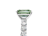 White gold Fancy Green Emerald Cut Diamond Solitaire Ring with Shared Prong Pavé Band and Four-Prong Setting_75