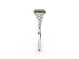 White gold Fancy Green Emerald Cut Diamond Solitaire Ring with Side Stones and Four-Prong Setting_252