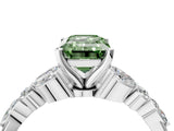 White gold Fancy Green Emerald Cut Diamond Solitaire Ring with Side Stones and Four-Prong Setting_255