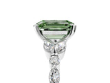 White gold Fancy Green Emerald Cut Diamond Solitaire Ring with Side Stones and Four-Prong Setting_256