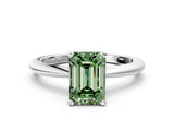 White gold Fancy Green Emerald Cut Diamond Solitaire Ring with Six-Prong Setting and Classic Band_318