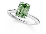 White gold Fancy Green Emerald Cut Diamond Solitaire Ring with Six-Prong Setting and Classic Band_321