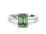 White gold Fancy Green Emerald Cut Diamond Solitaire Ring with Six-Prong Setting and Classic Band_324