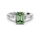 White gold Fancy Green Emerald  Cut Diamond Solitaire Ring with Tapered Baguette Accents and Four-Prong Setting_70
