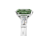 White gold Fancy Green Emerald  Cut Diamond Solitaire Ring with Tapered Baguette Accents and Four-Prong Setting_75