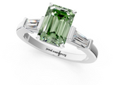 White gold Fancy Green Emerald  Cut Diamond Solitaire Ring with Tapered Baguette Accents and Four-Prong Setting_77