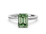 White gold Fancy Green Emerald Cut Diamond Solitaire Ring with Thin Band and Prong Setting_41