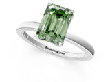 White gold Fancy Green Emerald Cut Diamond Solitaire Ring with Thin Band and Prong Setting_42