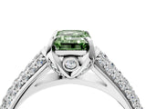 White gold Fancy Green Emerald Cut Diamond Solitaire Ring with Three-Row Pavé Band and Four-Prong Setting_52