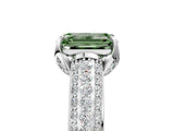 White gold Fancy Green Emerald Cut Diamond Solitaire Ring with Three-Row Pavé Band and Four-Prong Setting_53