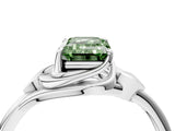 White gold Fancy Green Emerald Cut Diamond Solitaire Ring with Twist Band and Four-Prong Setting_85