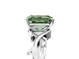White gold Fancy Green Emerald Cut Diamond Solitaire Ring with Twisted Band and Prong Setting_380