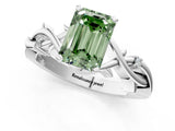 White gold Fancy Green Emerald Cut Diamond Solitaire Ring with Twisted Band and Prong Setting_380