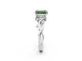 White gold Fancy Green Emerald Cut Diamond Solitaire Ring with Twisted Band and Prong Setting_381