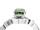 White gold Fancy Green Emerald Cut Diamond Solitaire Ring with Twisted Band and Prong Setting_383