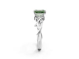 White gold Fancy Green Emerald Cut Diamond Solitaire Ring with Twisted Band and Prong Setting_416
