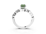 White gold Fancy Green Emerald Cut Diamond Solitaire Ring with Twisted Band and Prong Setting_417