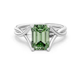 White gold Fancy Green Emerald Cut Diamond Solitaire Twist Band Prong Setting Ring_66