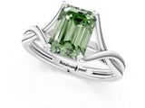 White gold Fancy Green Emerald Cut Diamond Solitaire Twist Band Prong Setting Ring_68