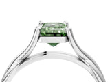White gold Fancy Green Emerald Cut Diamond Solitaire Twist Band Prong Setting Ring_70