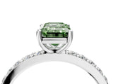 White gold Fancy Green Emerald  Cut Diamond Solitaire with Pave Band and Four-Prong Setting 5