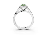White gold Fancy Green Emerald Cut Diamond Split Shank Halo Ring with Four-Prong Setting_104